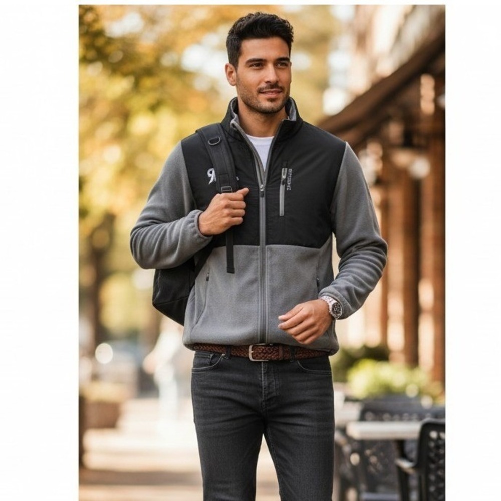 Boombah Fleece Jacket Mens Medium Gray Black Colorblock Full Zip Sporty Logo 34
